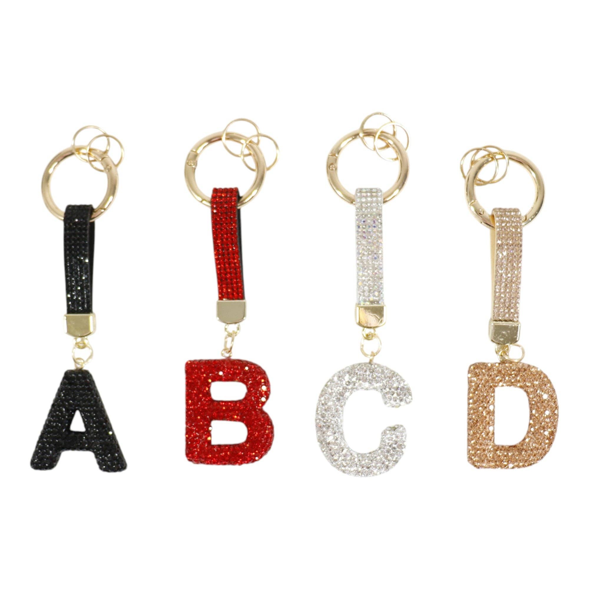 ASSORTED Rhinestone Alphabet Initial Letter Key Chain KC001..(12PC) for wholesale on Faire1