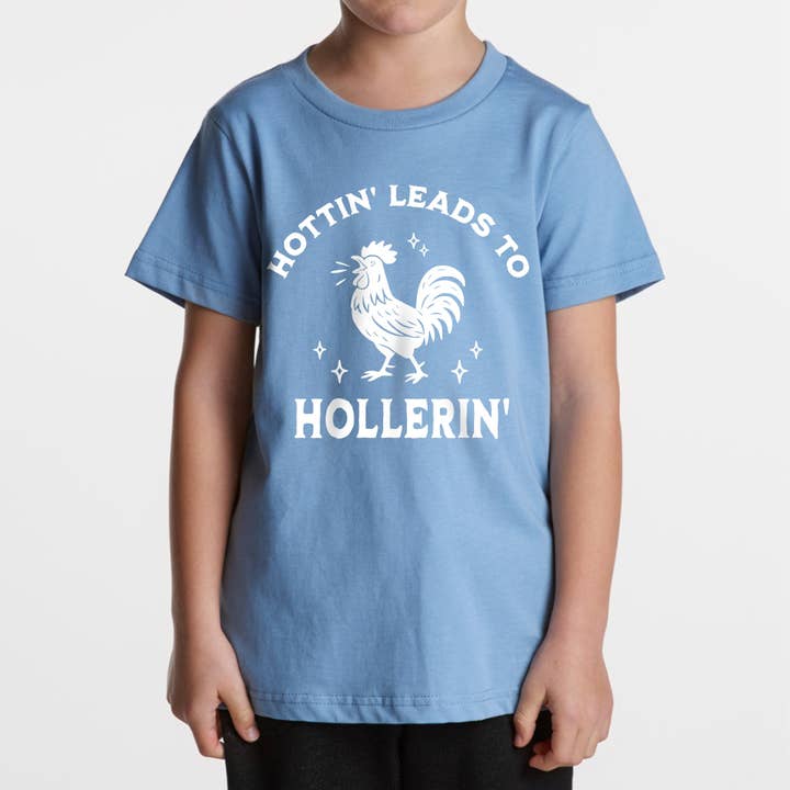 Hootin' Leads to Hollerin' Kids Shirt – Rooster Graphic with Western Font for wholesale by OSME