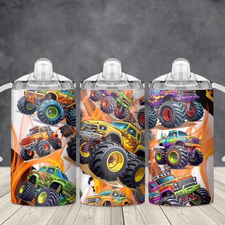 Monstertrucks 12oz roestvrijstalen tuitbeker met 2 deksels voor wholesale door AvaryMaeInspirations
