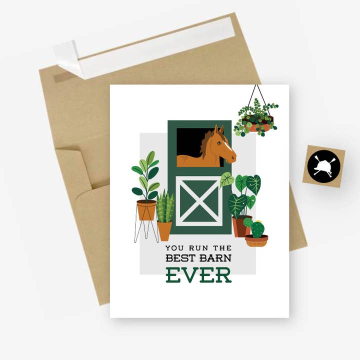 Tarjeta de felicitación Best Barn Ever Equestrian Horse para venta al por mayor de Hunt Seat Paper Co.