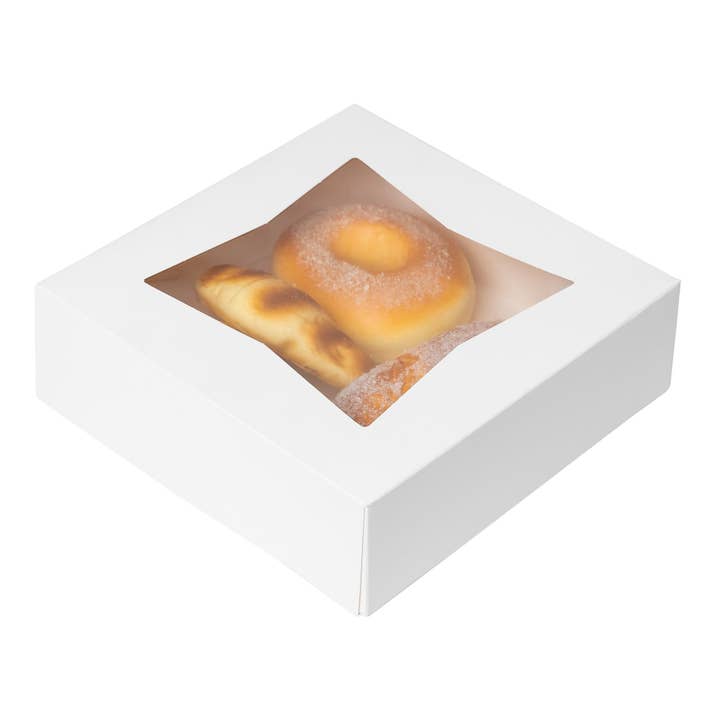 White Bakery Boxes with Window - pack of 25 - 10"L x 10"W x 2 ½"H for wholesale on Faire3