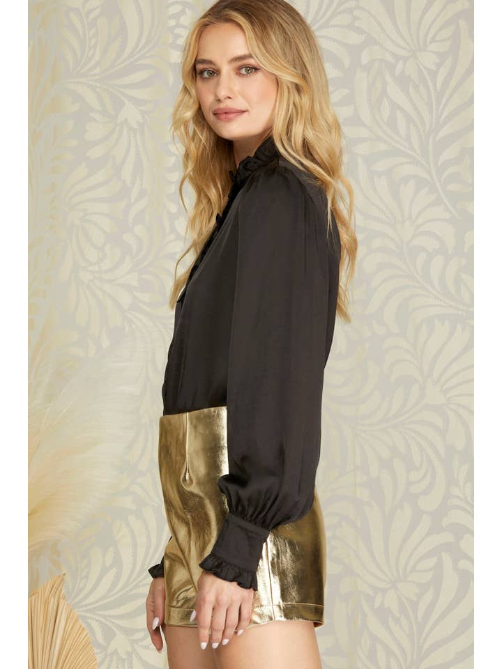 Peace Love Line - Wholesale Shorts - Women's - PL4760 - METALLIC FAUX LEATHER SHORTS3