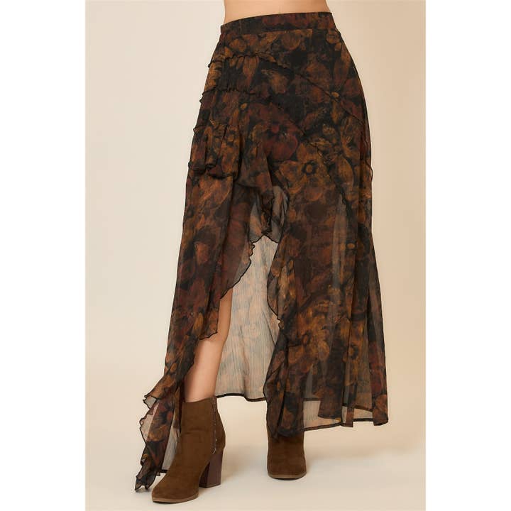 Jupe longue fleurie avec détail de couture inversée pour la vente par Cozy Casual, Inc.