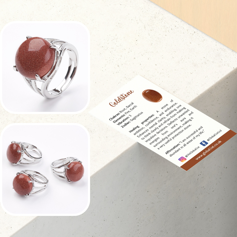 VIE - Vendita all'ingrosso Anelli cocktail/statement - Anello regolabile placcato argento con grande pietra circolare59