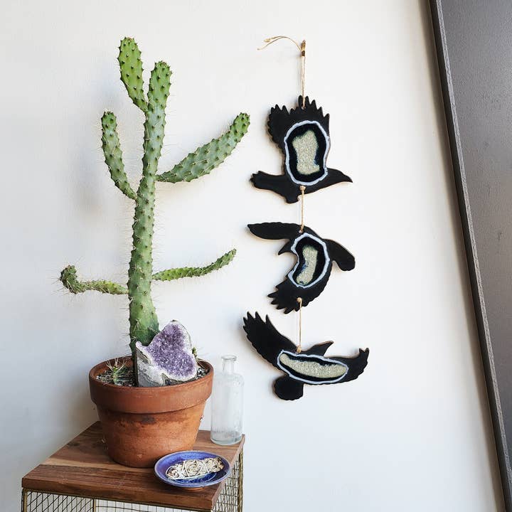 Raven Wall Hanging, Spooky Crow Wall Art for wholesale by Dock 6 Pottery