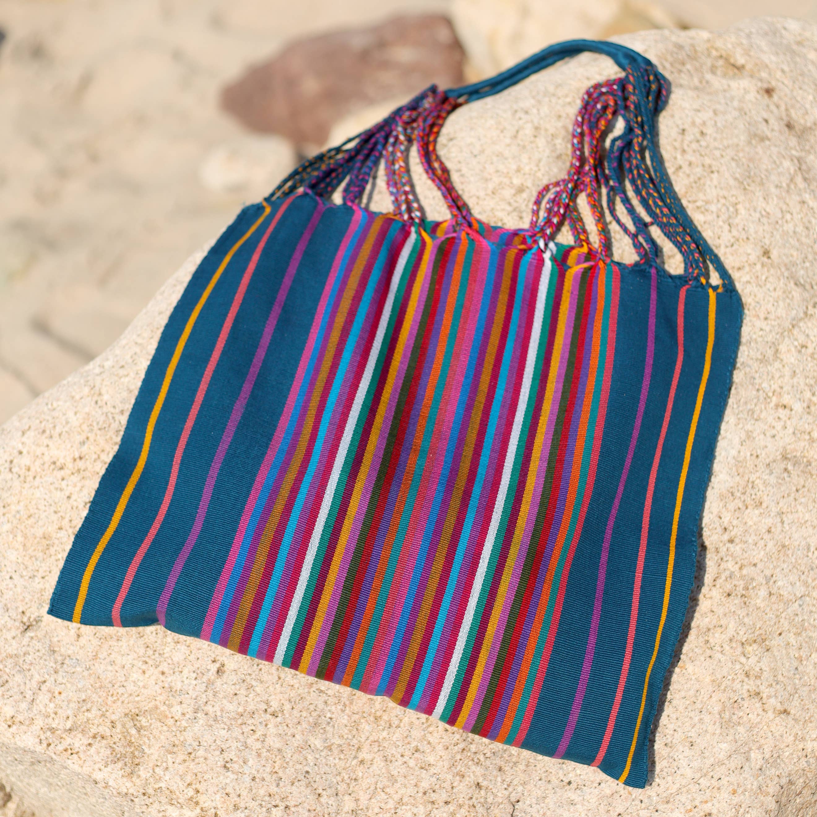 LUZ Collection - Wholesale Tote Bag - Women's - Las Rayas Tote - Verdoso with Rainbow Stripe1