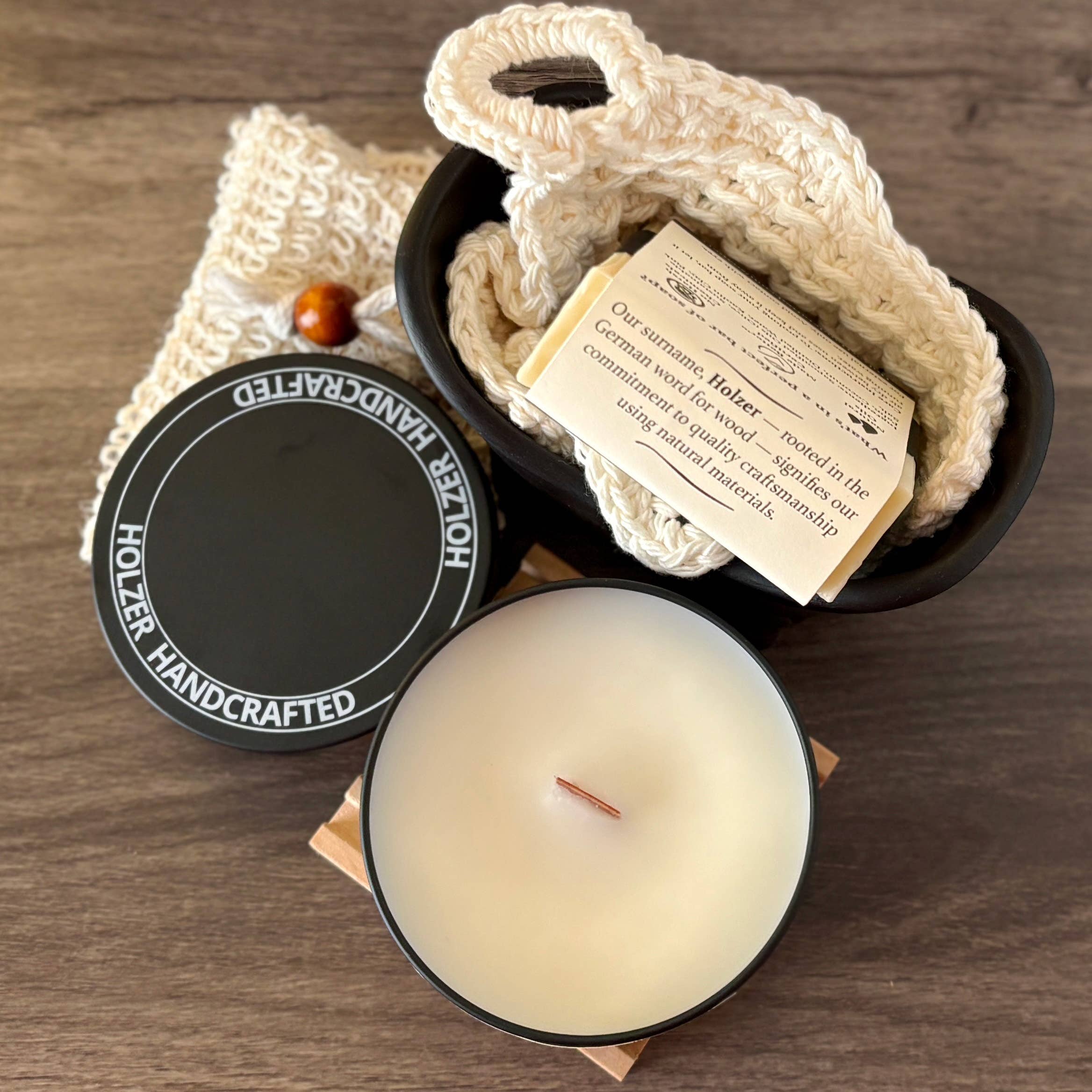 Holzer Handcrafted ® - Wholesale Jar/Filled Candle - Wood Wick Candle Lakeside Spa Retreat - Driftwood + Juniper + Vetiver Scented | Natural | Hand-poured Coconut Soy Wax | 6 oz Modern Black Tin with Lid | Handmade | Non-toxic Phthalate-free Luxury Fragrance7