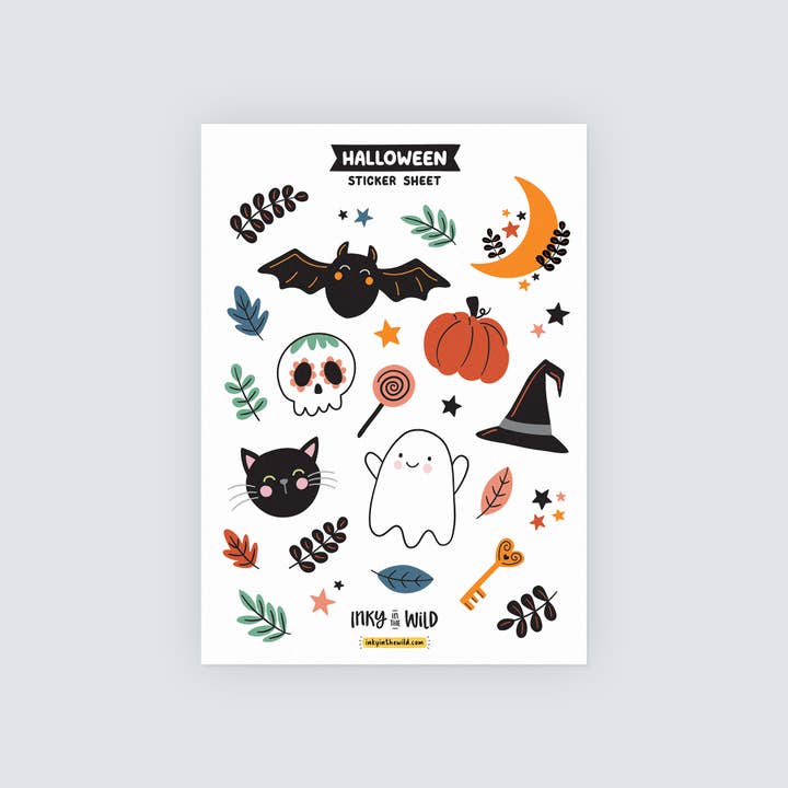 Feuille d'autocollants Halloween (A5) pour la vente par Inky in the Wild