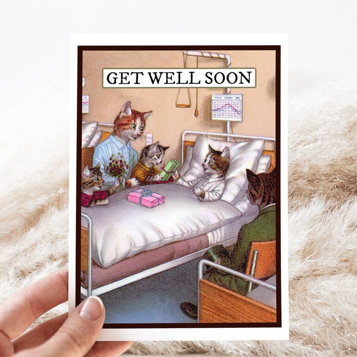 Cheerful Whimsies - Wholesale Get Well Card - Greeting Card. Vintage Cats. GET WELL SOON.2