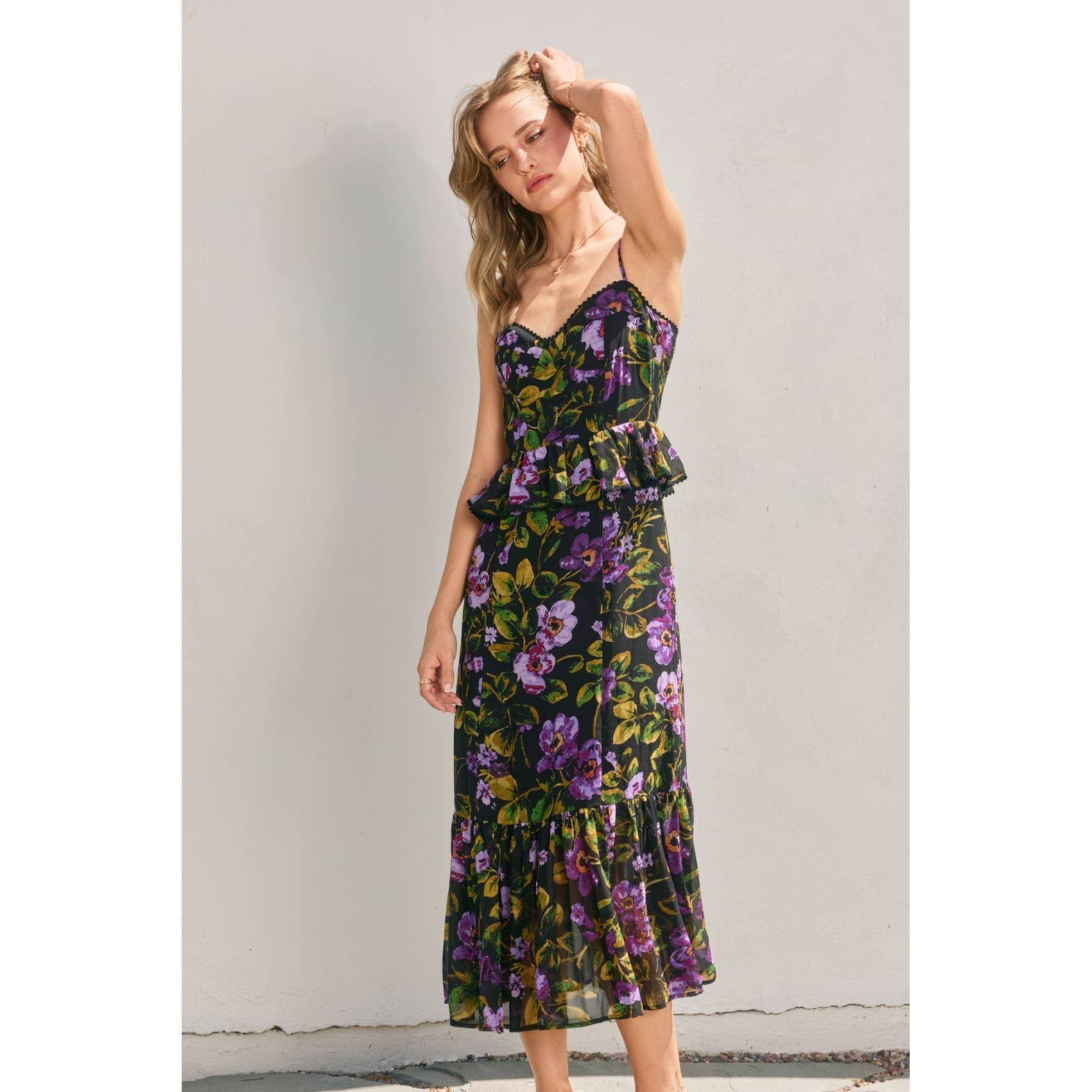 MIDNIGHT VIOLET Falling Back Lurex Ruffled Dress (1) for wholesale on Faire3