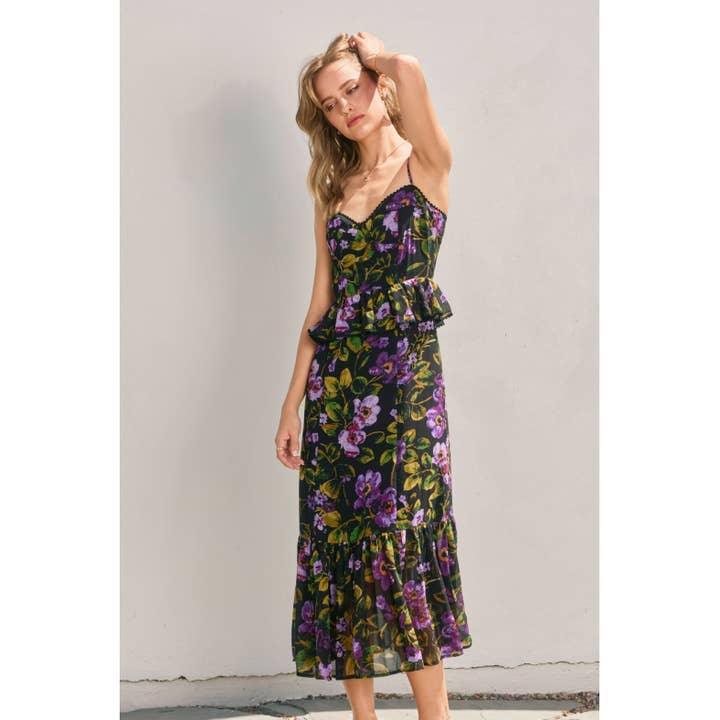 MIDNIGHT VIOLET Falling Back Lurex Ruffled Dress (1) for wholesale on Faire3