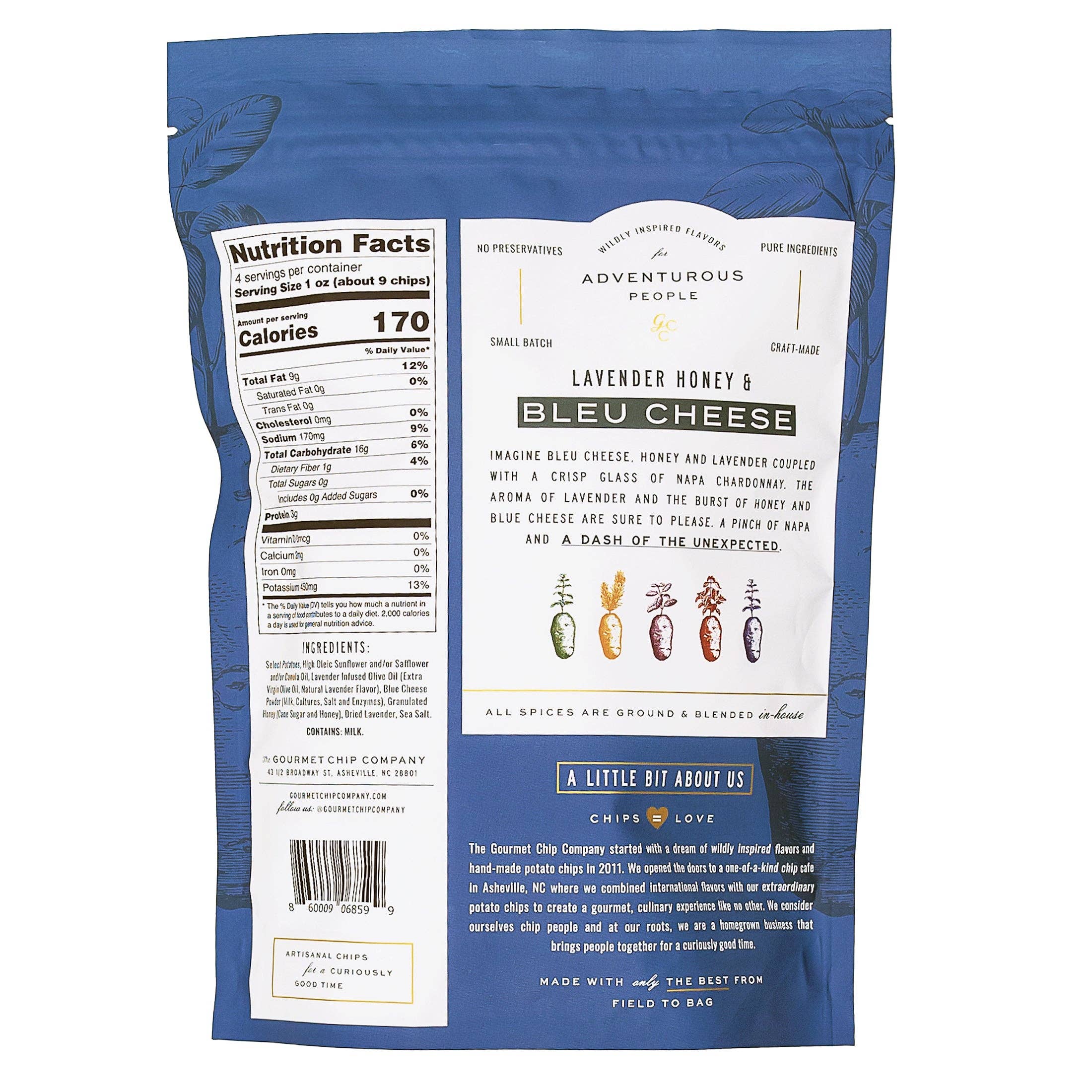 The Gourmet Chip Company - Wholesale Chips - Lavender Honey Blue Cheese Thick Cut Potato Chips - Case of 122