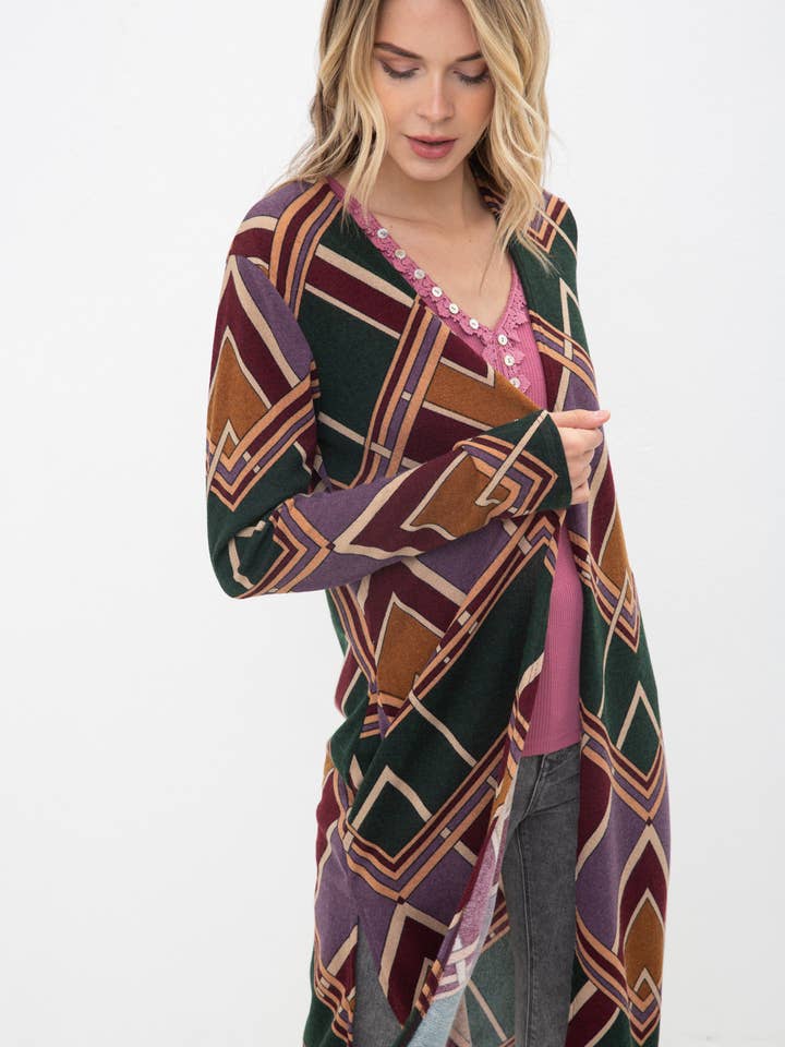 RIB KNIT LONGLINE OPEN CARDIGAN for wholesale by Heyday