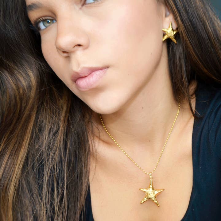 AzzaikJewelry - Wholesale Link & Chain Necklace - Big Statement Star Necklace and Earrings Set2