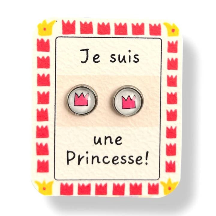 Kinder Oorbellen Roze Kronen/ Ik ben een Prinses! voor wholesale door Dans l'Air du Temps Bijoux