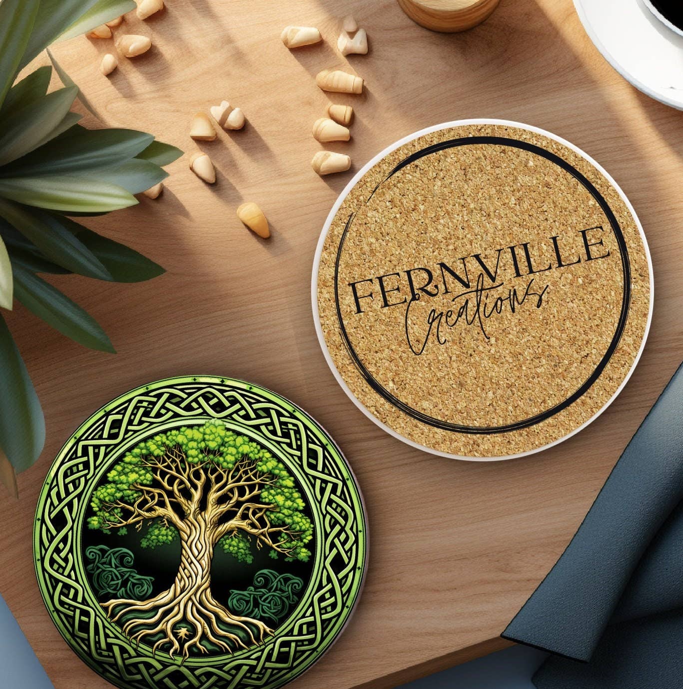 Fernville Creations - Wholesale Coasters - Celtic Tree of Life Ceramic Coaster with Cork Back3