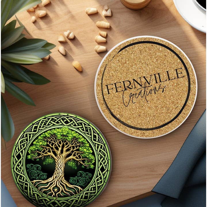 Fernville Creations - Wholesale Coasters - Celtic Tree of Life Ceramic Coaster with Cork Back3
