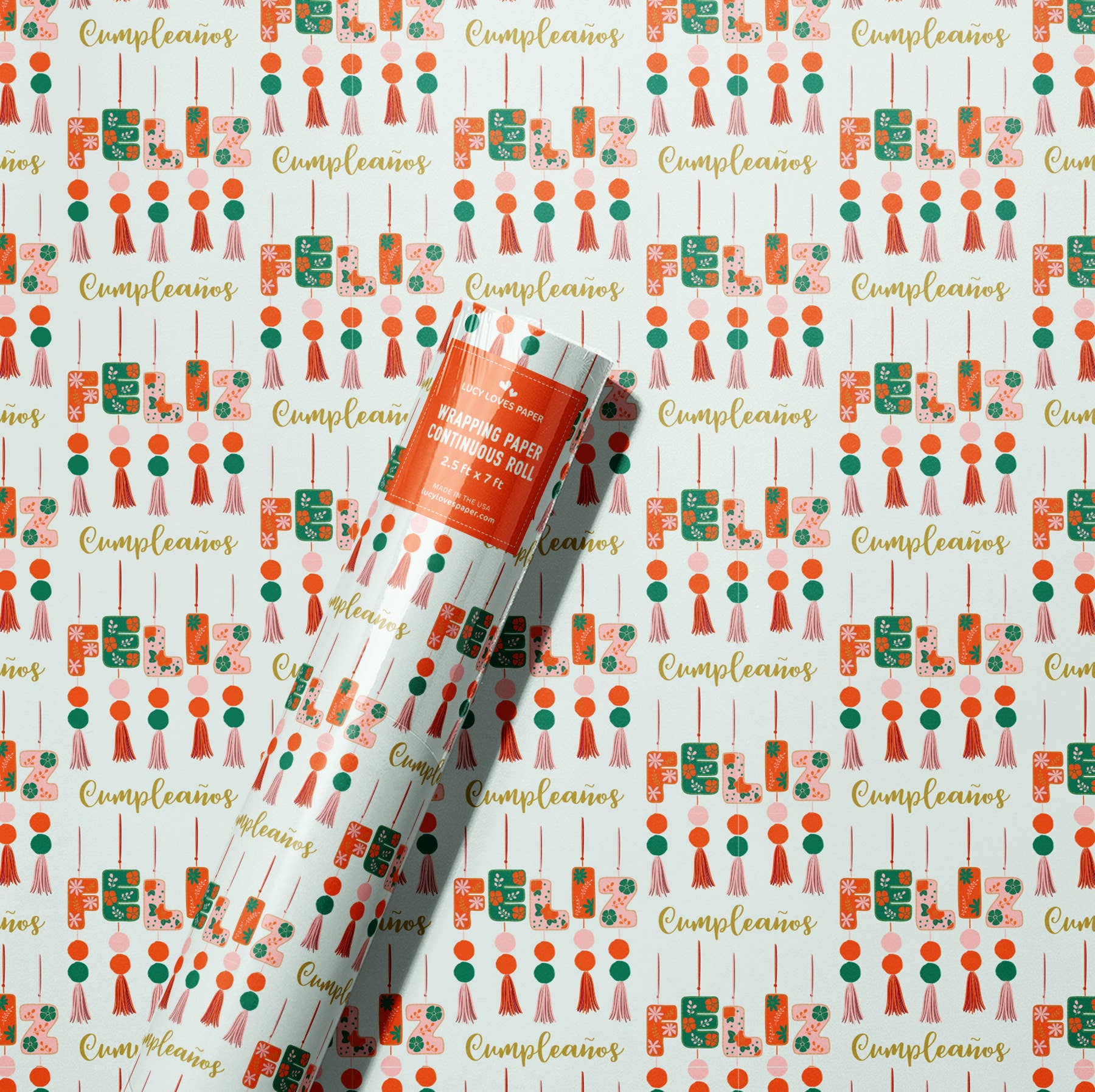 Lucy Loves Paper - Wholesale Wrapping Paper Roll - Feliz CumpleaƱos | 7ft Continuous Roll Wrapping Paper