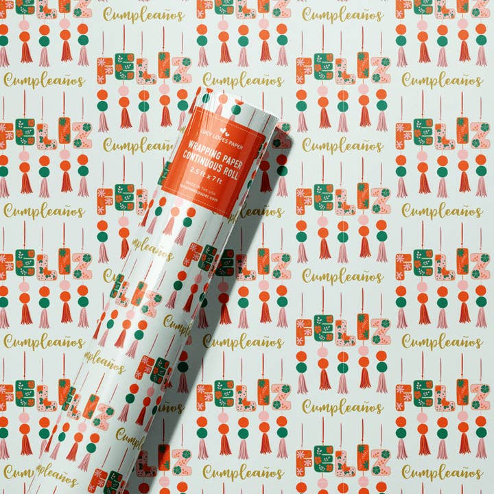 Feliz Cumpleaños | 7ft Continuous Roll Wrapping Paper for wholesale by Lucy Loves Paper