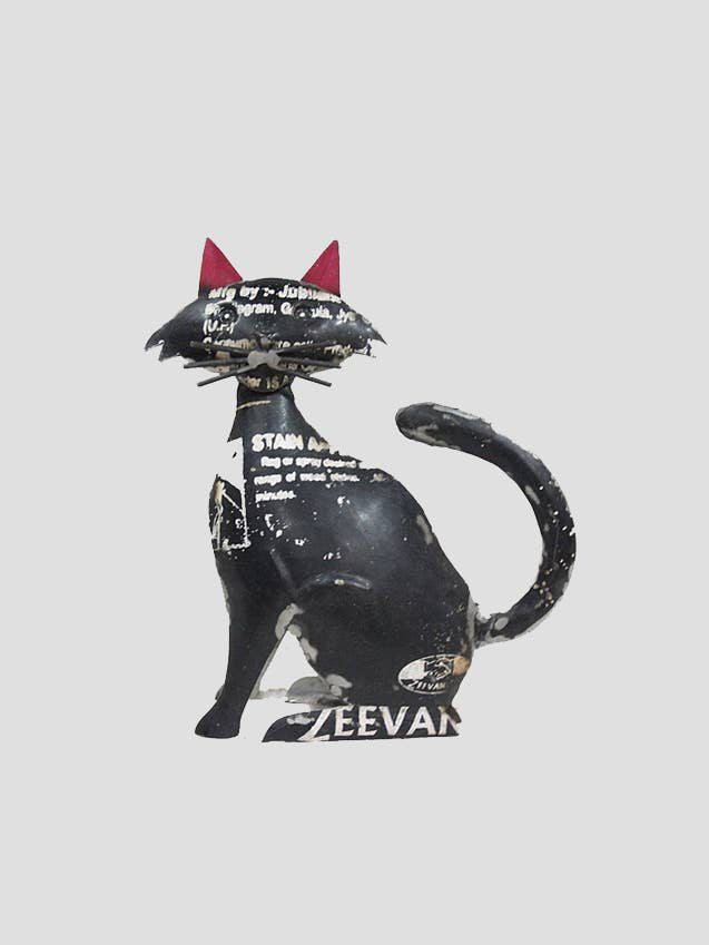 Black Cat recycled metal animal for wholesale by Everyday Artifact