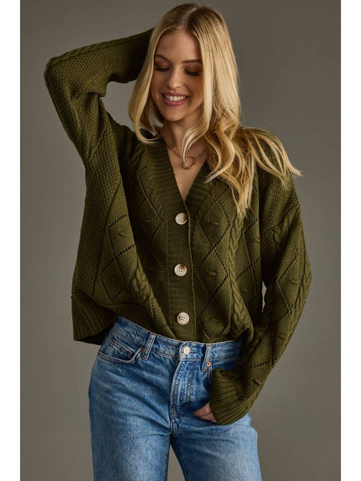 Panache Apparel Co. - Wholesale Cardigan - Women's - Olive Button Up Cardigan1