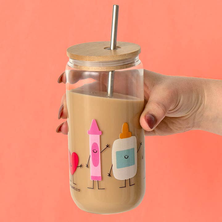 School Supplies Doodle Friends Glass Can for wholesale by Callie Danielle