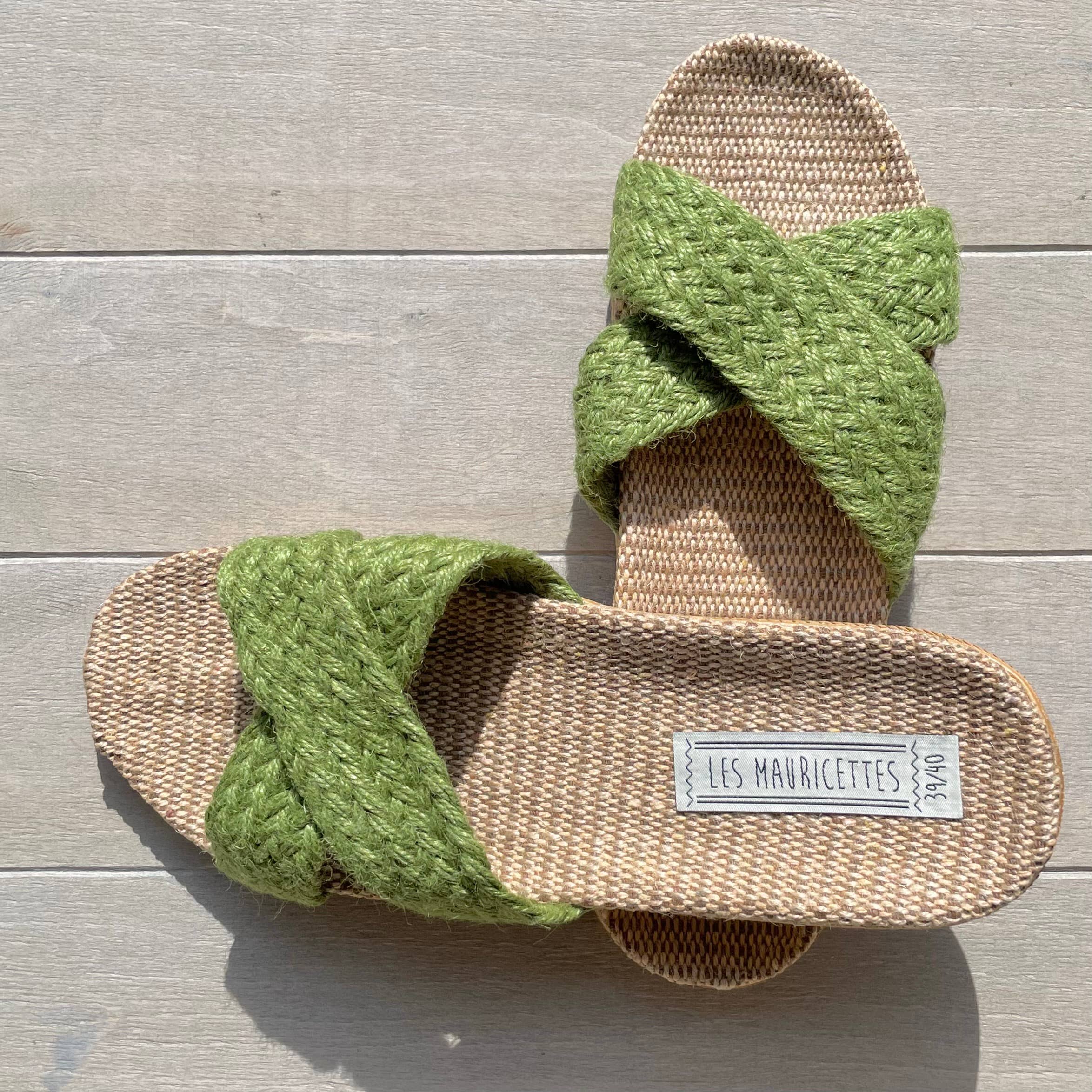 LES MAURICETTES - Vendita all'ingrosso Sandali - Donna - LES MAURICETTES ciabatte verdi in corda intrecciata per l’estate2