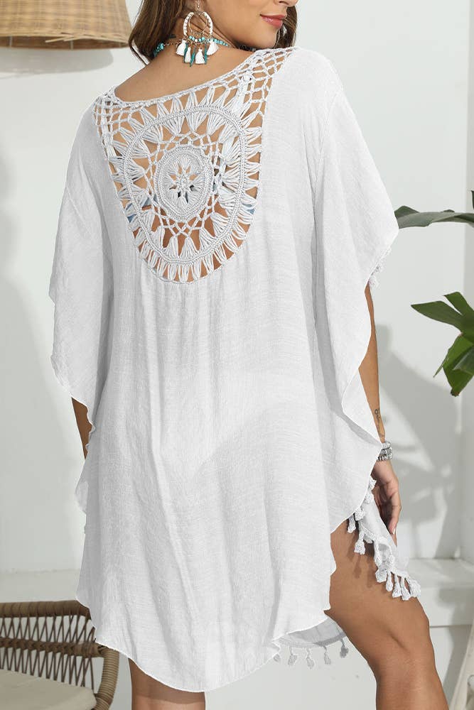 UNISHE – Engroshandel Strandbadekåbe – Dame – Tassle Hæklet Plain Beach Cover Up Kimono OYM03417