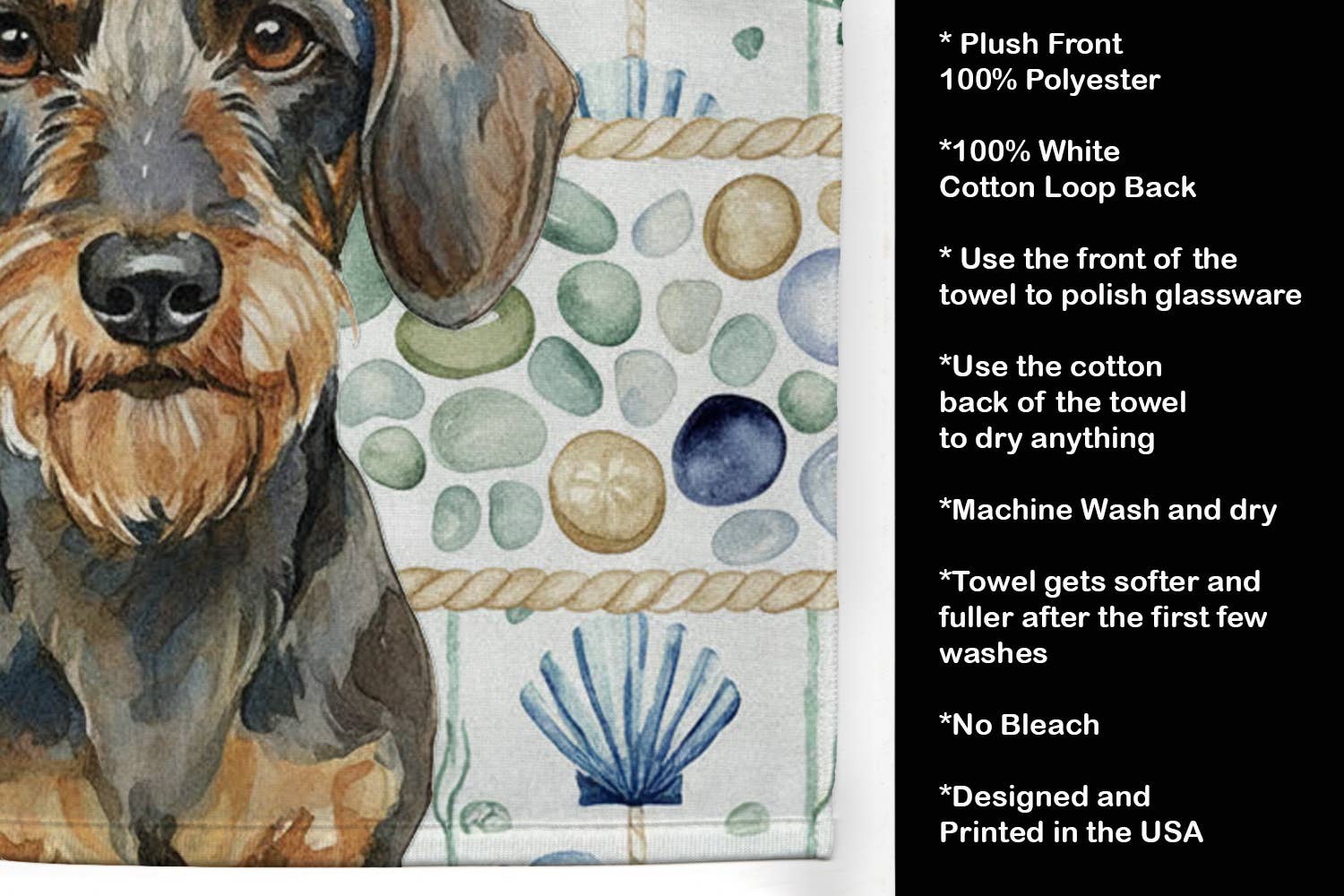 Caroline's Treasures - Wholesale Hand Towel - Wirehaired Wild Boar Dachshund Coastal Sea Glass Towel WDK72