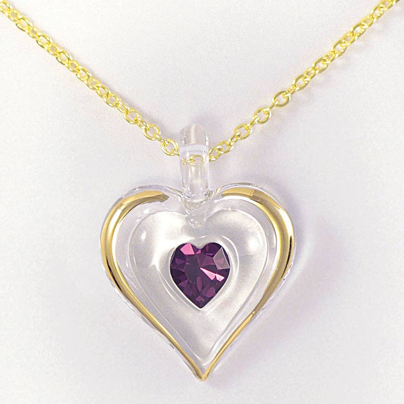 Glass Baron - Wholesale Pendant/Charm Necklace - JP 701-02: February Birthstone Heart Necklace0