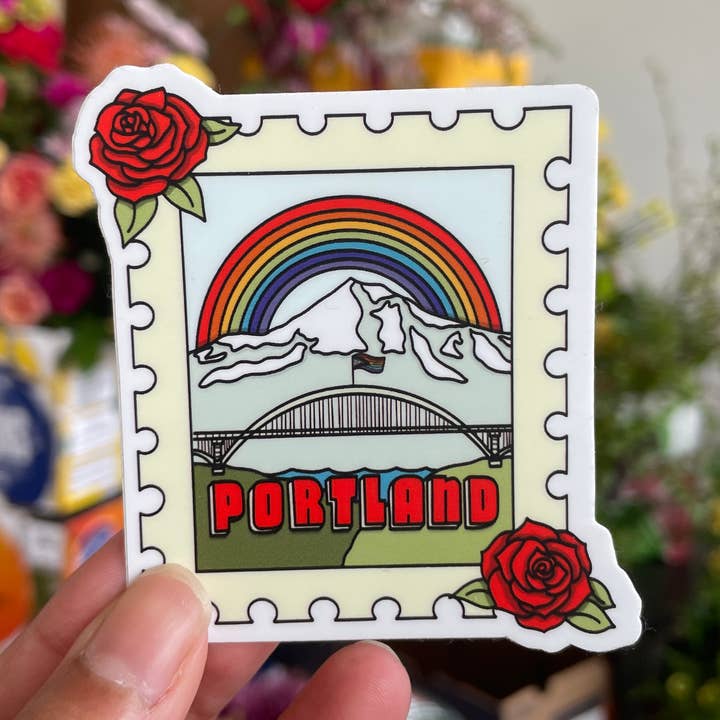 Portland Sticker | PNW, Bridges, Decorative Stamp, Rainbow for wholesale by VeeStudioCo