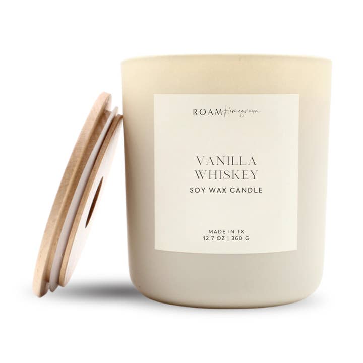 Vanilla Whiskey Luxe 12 oz Candle for wholesale by ROAM Homegrown