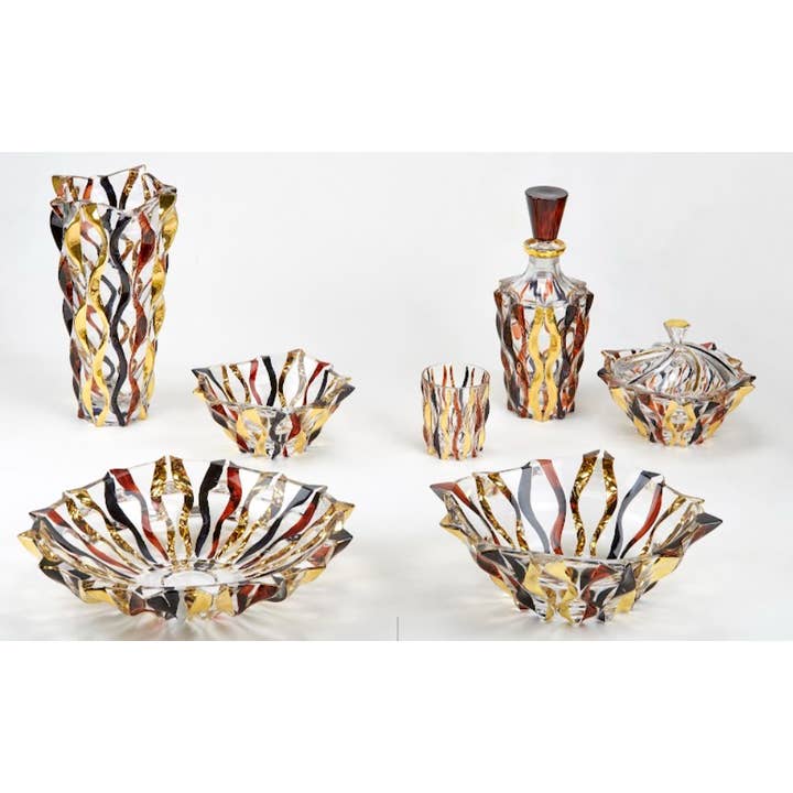 Vaso a piedistallo 16" Samba Prestige Ambra Nero Vetro di Murano per la vendita all'ingrosso da parte di Alice Sturzinger LLC