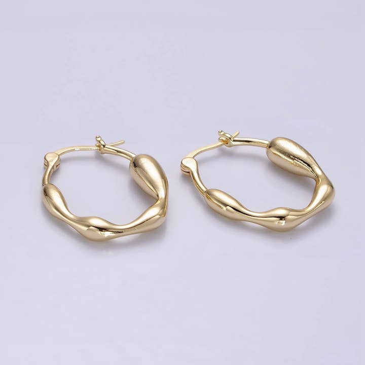 Orecchini a cerchio con chiusura francese a goccia in oro da 27 mm per la vendita all'ingrosso da parte di Aim Eternal