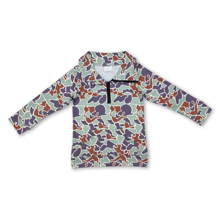 Yawoo Garments - Wholesale Sweatshirt - Kids - Long sleeves mint camo pocket kids zip pullover
