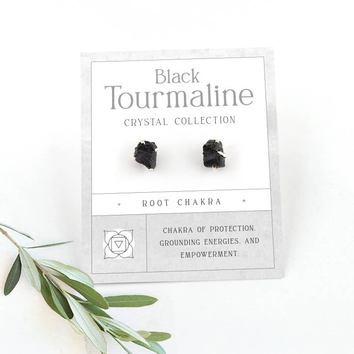 Boucles d'oreilles à tige en argent avec pierres précieuses en tourmaline noire pour la vente par Delezhen
