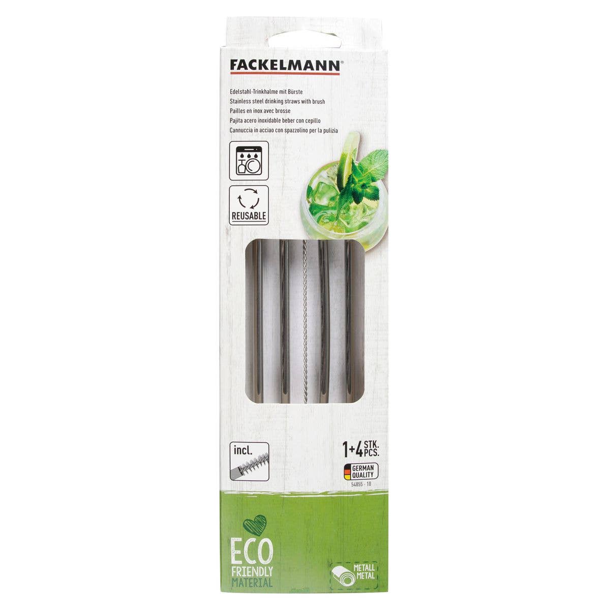 Zenker - Wholesale Drink Stirrer - Set of 4 stainless steel straws with cleaning brush 24 cm Fackelmann Bar Concept5