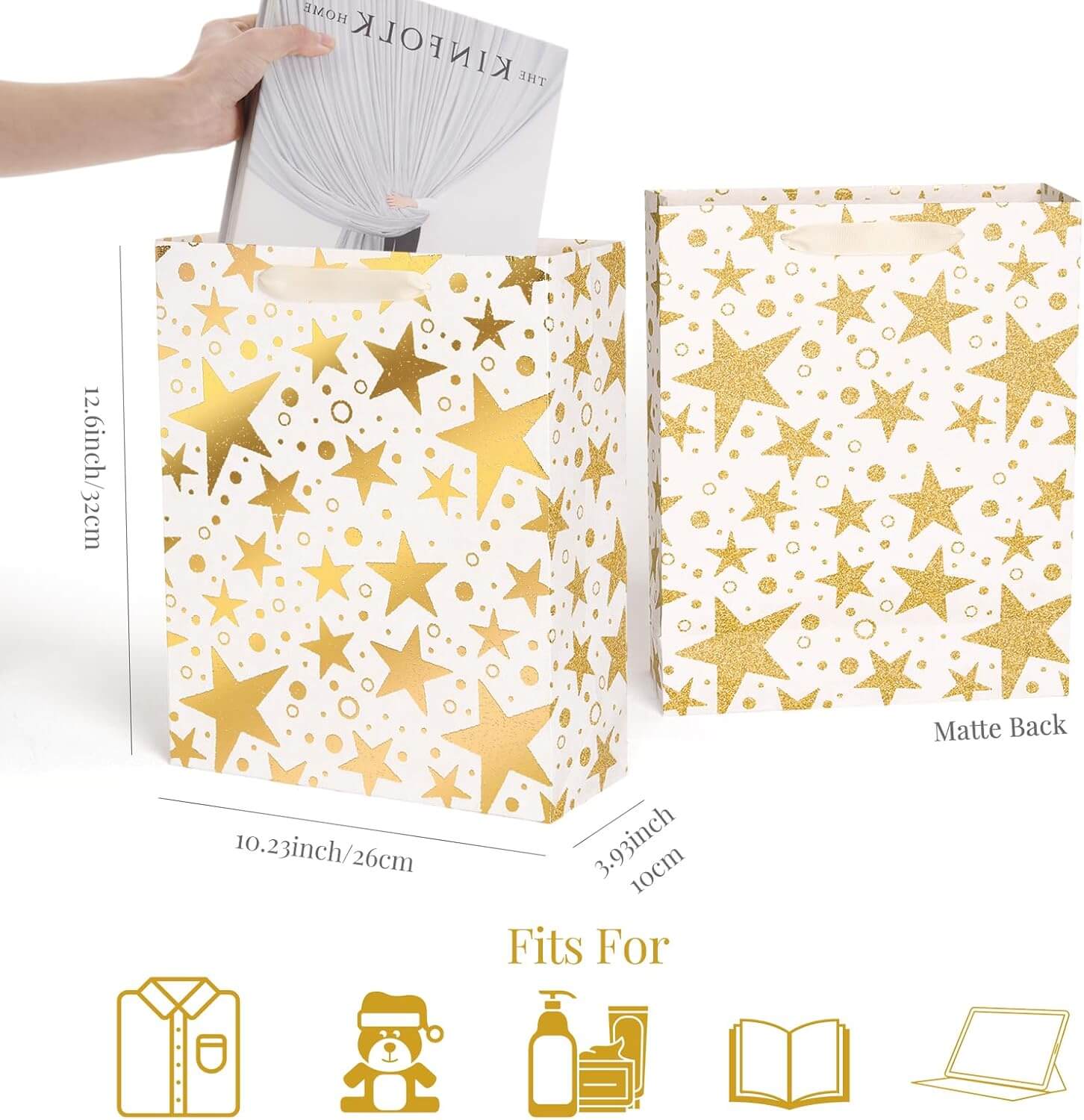 Posh Paper - Vente Set de pochettes cadeaux - Sacs-cadeaux en papier métallisé doré en vrac avec papier de soie blanc, lot de 127