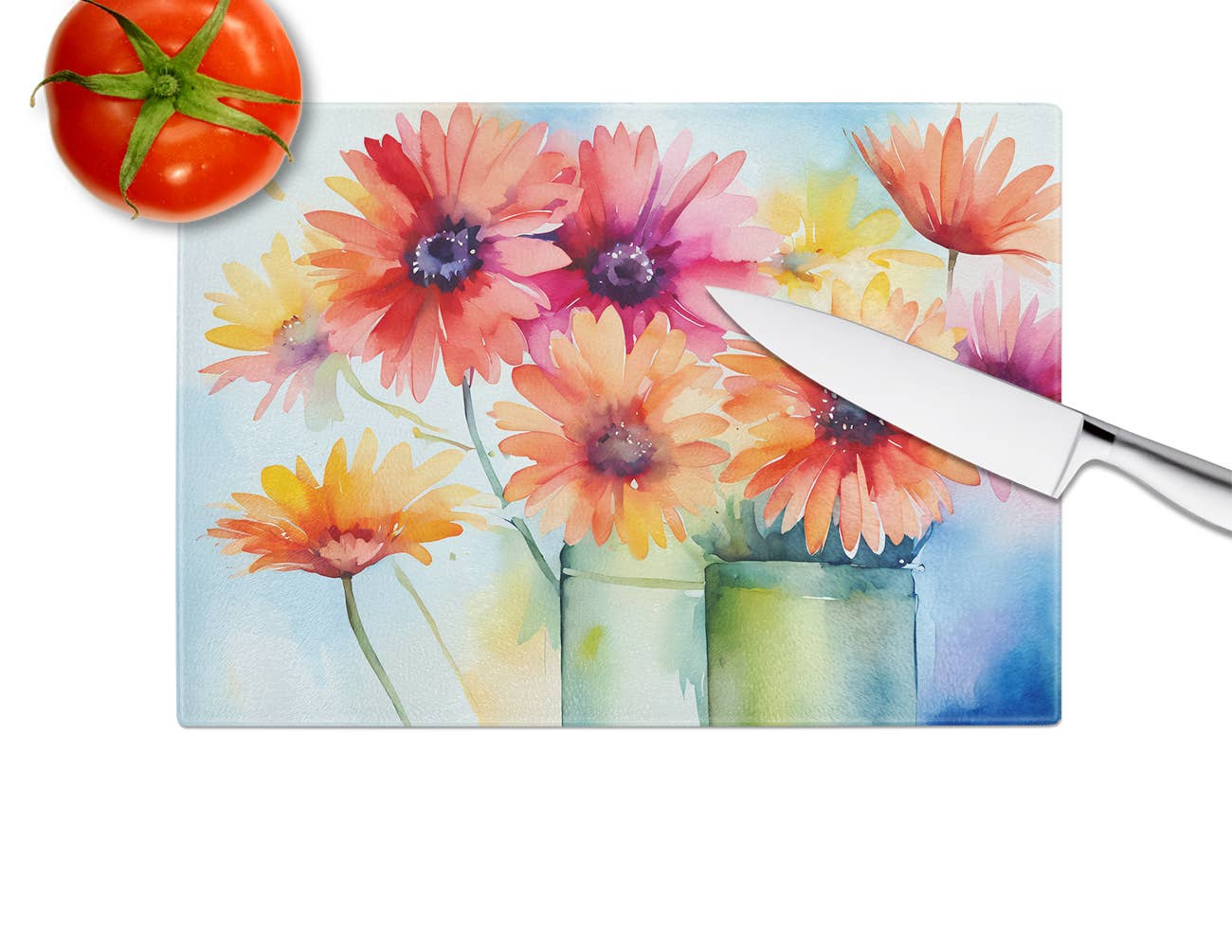 Caroline's Treasures - Wholesale Cutting Board - Gerbera Daisies in Watercolor Glass Cutting Board Large2