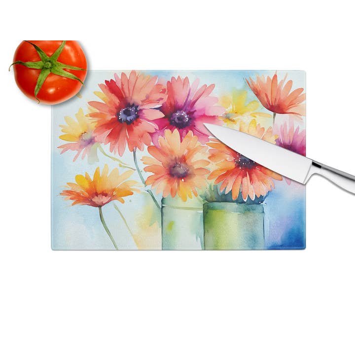 Caroline's Treasures - Wholesale Cutting Board - Gerbera Daisies in Watercolor Glass Cutting Board Large2