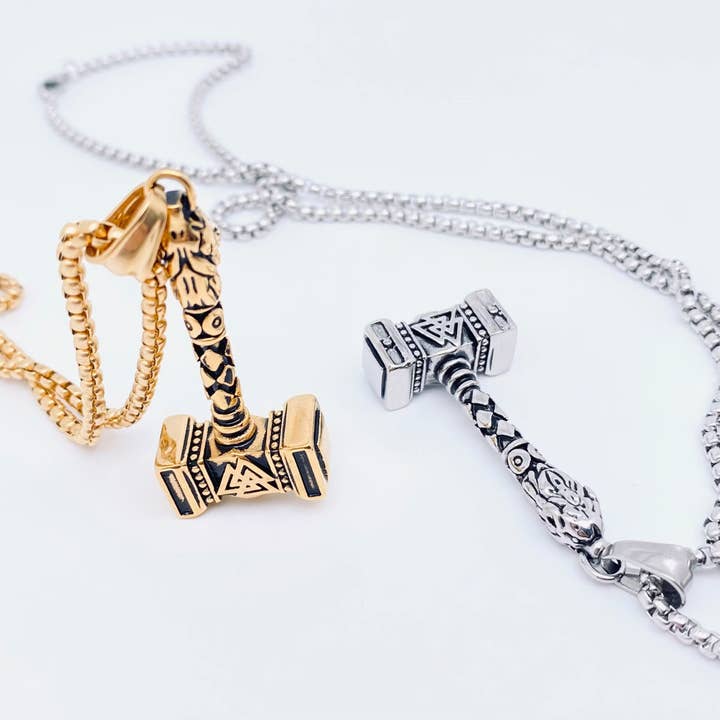 Mio Queena - Wholesale Pendant/Charm Necklace - Valknut Hammer Titanium Steel Pendant Necklace - MJ/MNP