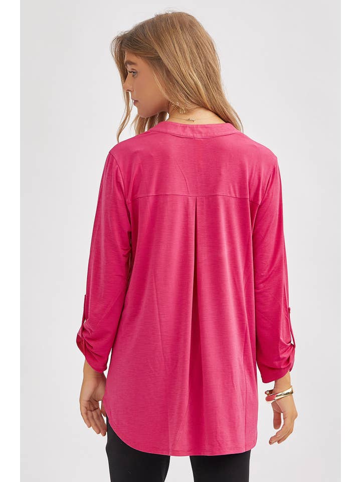 Dear Scarlett - Wholesale Blouse - Women's - Signature Mandarin Collar 3/4 Sleeve Flowy Top6