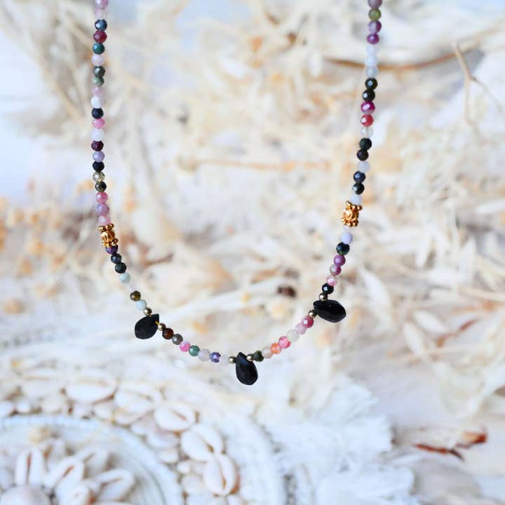 Kali Mala Necklace - Black Onyx Multicolour Tourmalines for wholesale by GINANDGER
