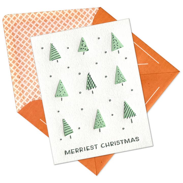 INK MEETS PAPER - Wholesale Christmas Card - Merriest Christmas Trees Letterpress Holiday Card2