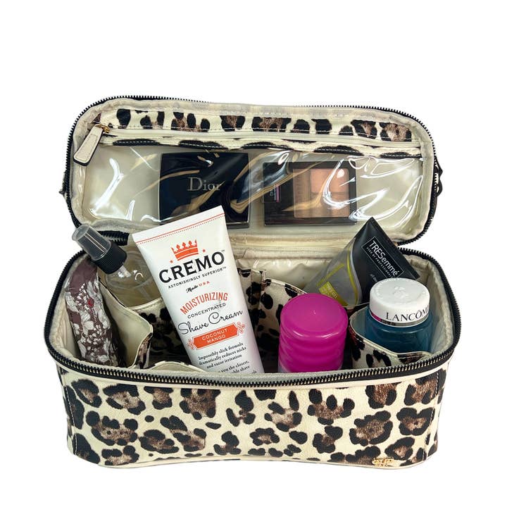 PurseN (new) - Wholesale Toiletry Bag - Women's - Stylist Travel Bag - Cream Leopard