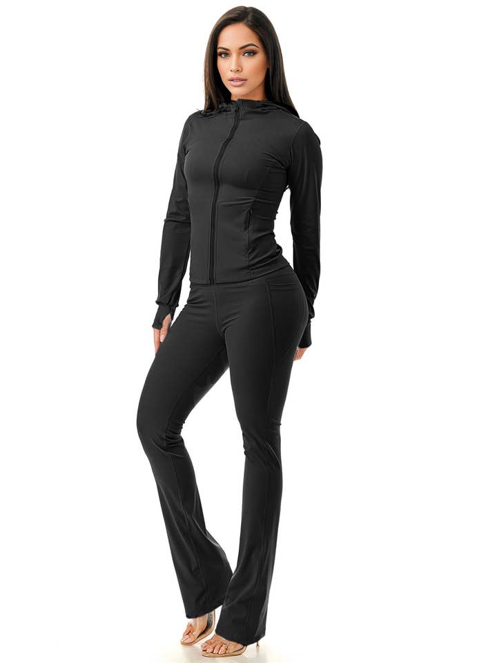 Color 5 - Wholesale Activewear set – Women′s - Premium active wear hoodie jacket w/flare pants work out set1