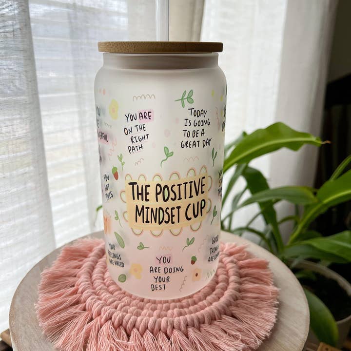 Mental Health Affirmations Glass Cup for wholesale by Breeco