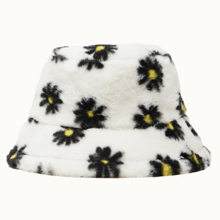 Olive & Pique - Wholesale Bucket Hat - Unisex - Faux Fur Fuzzy Textured Bucket Hat, Daisy Flowers4
