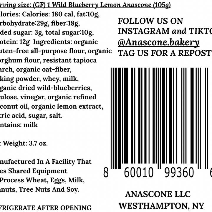Anascone, LLC - Wholesale Cookie - (GF) Wild Blueberry Lemon Anascone