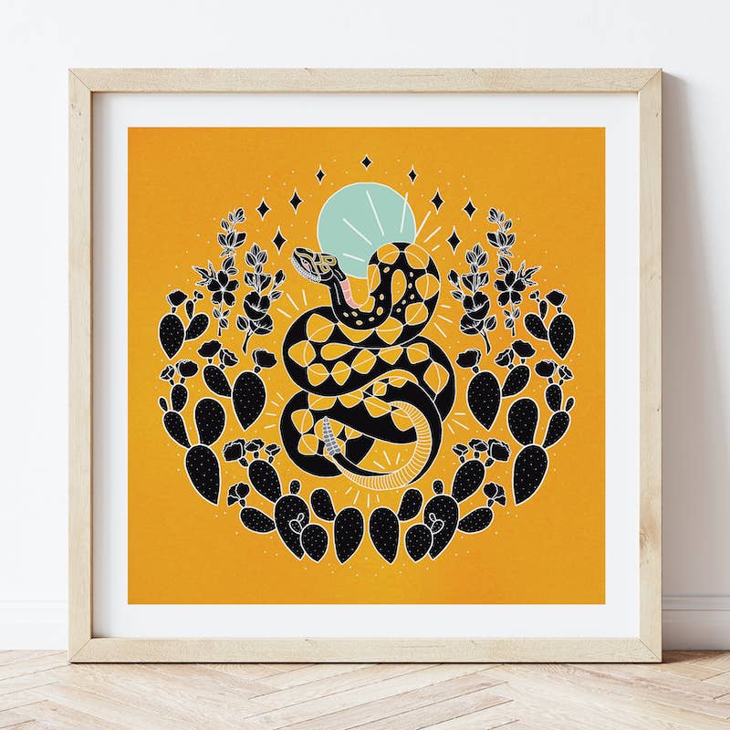 Billie Claire Illustration (Handmade) – wholesale Art print – Desert Snake - 8x8 Square Art Print0